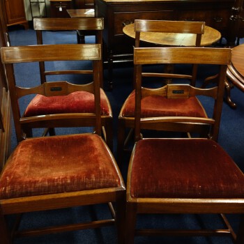 set van 4 Engelse stoelen, Set van 4 antieke Engelse stoelen met rode bekleding uit 1900